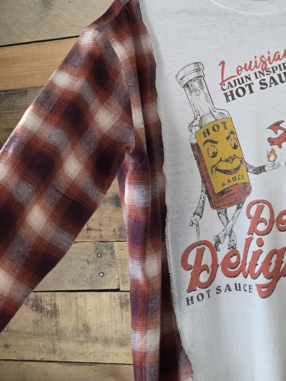 Upcycled Vintage Devil's Delight Graphic T-shirt With Plaid Long Sleeve - Picture 9 of 9